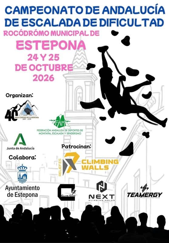 El Rocódromo Municipal de Estepona acogerá los días 24 y 25 de octubre el Campeonato de Andalucía de Escalada de Dificultad y la 2ª Prueba de la Copa de Andalucía 2026