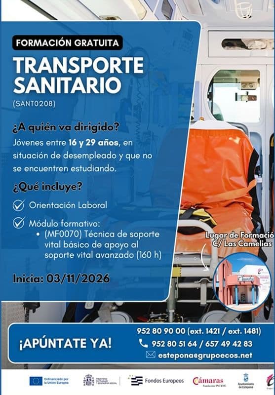 Abierto el plazo de inscripción para el curso formativo gratuito de técnico de transporte sanitario dirigido a jóvenes